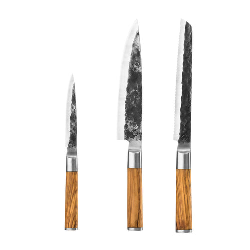 Set de cuchillos forjados de 3 piezas (cuchillo de pan) Oliva