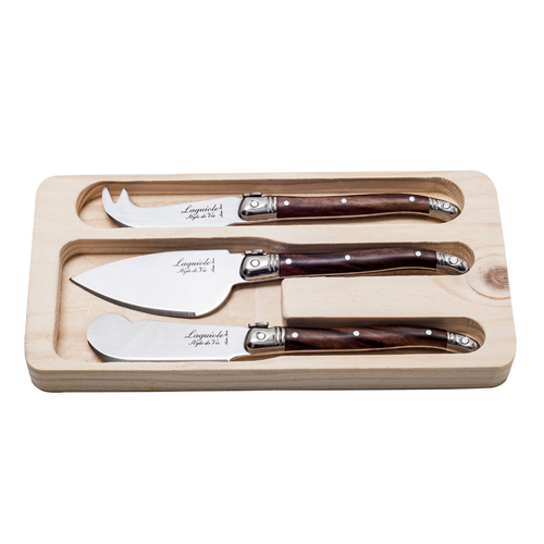 Set de 3 cuchillos para queso Laguiole Style de Vie, madera oscura, prémium